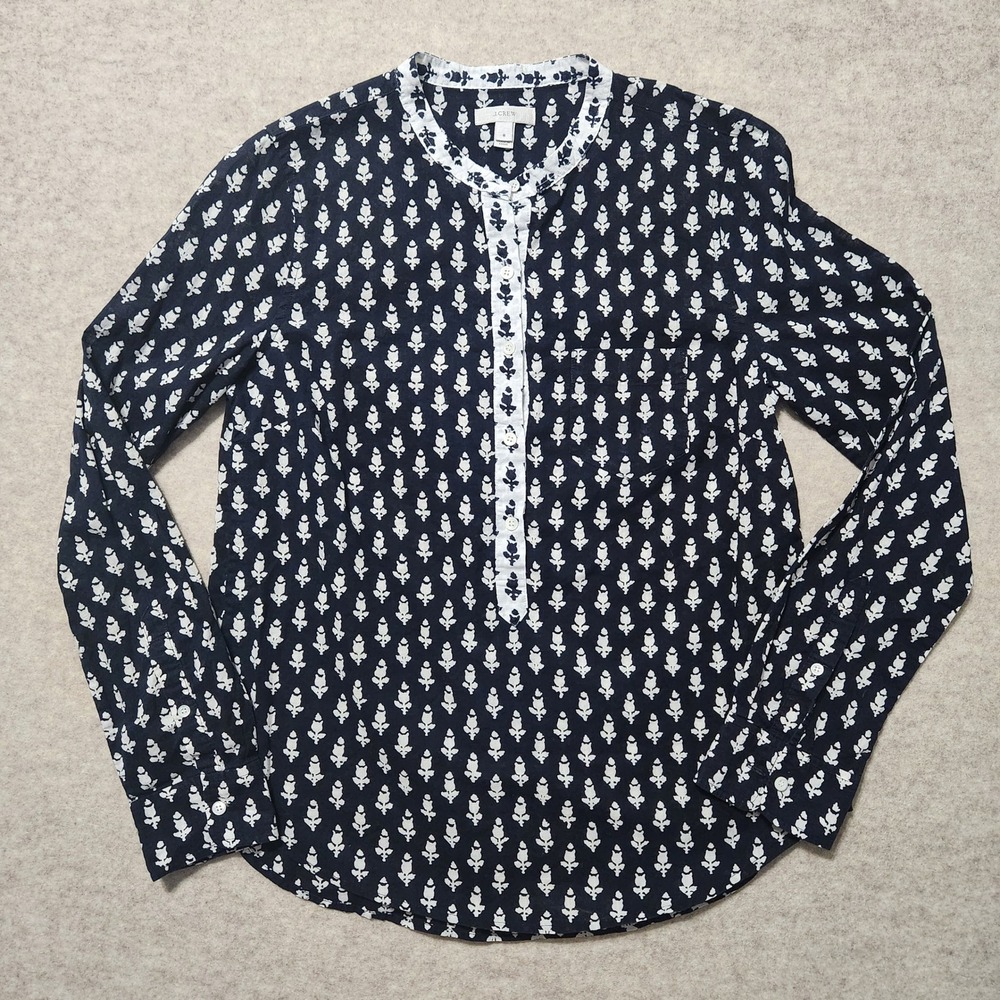 J.‎ Crew Womens Top Size 6 Navy White Floral Long Sleeve Button Up Blouse